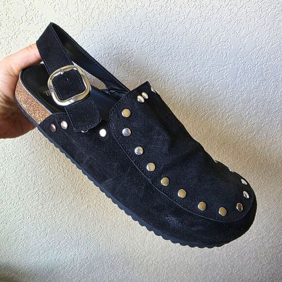 Zara Shoes - Zara Size 41 Black Suede Studded Clogs Mules Boston Closed Toe